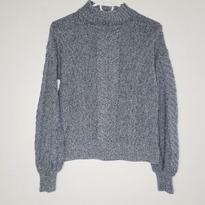 Gap Cable Knit Sweater Fisherman Gray Long Balloon Sleeve Small Cozy Chunky Aran